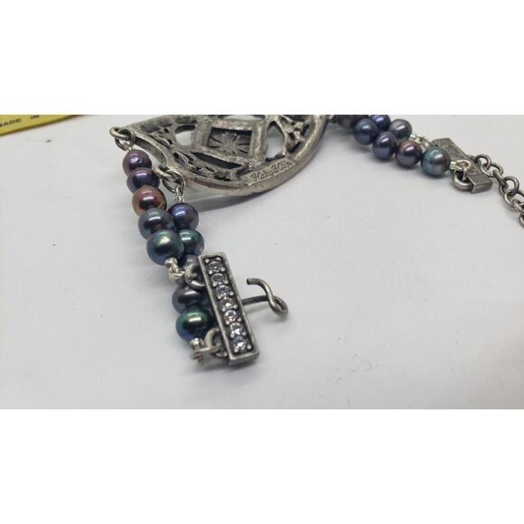Haley Hill Bracelet Purple Gray Freshwater Pearl & Rhinestones Art Deco Signed - Picture 10 of 13